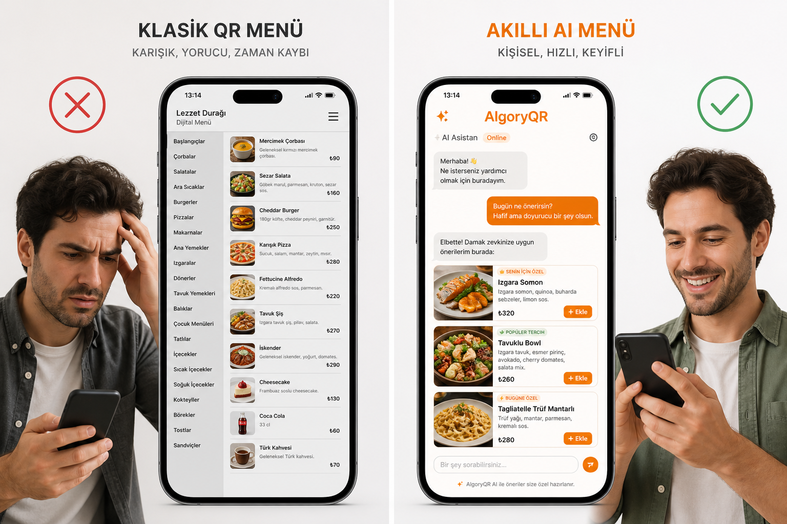Klasik QR menü ve Akıllı Şef menü karşılaştırması
